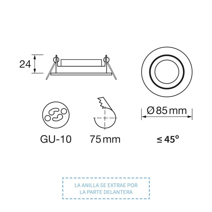 Empotrable redondo basculante
