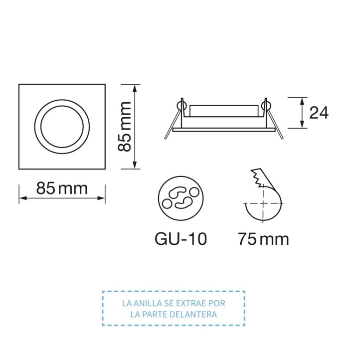 Empotrable cuadrado basculante